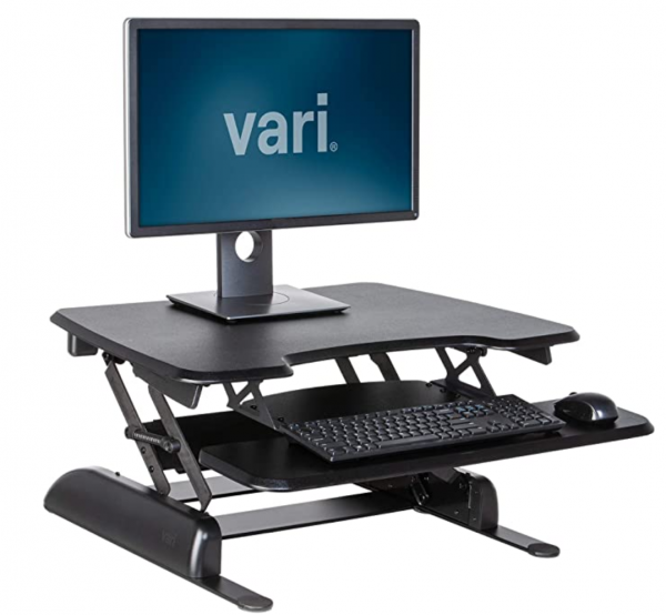 VariDesk Basic 30 by Vari - Standing Desk Riser with Adjustable Height Converter - Keyboard Tray & Stable Weighted Base - (Black)