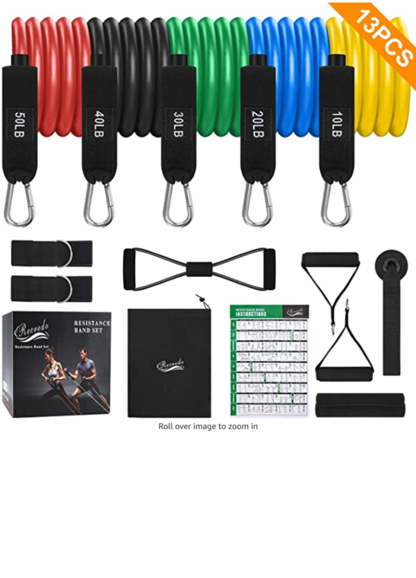 Recredo Resistance Bands Set 13pcs, Workout Bands, Exercise Bands Set with Door Anchor, Handles and Ankle Straps, Stackable Up to 150 lbs, for Resistance Training, Physical Therapy, Home Workouts